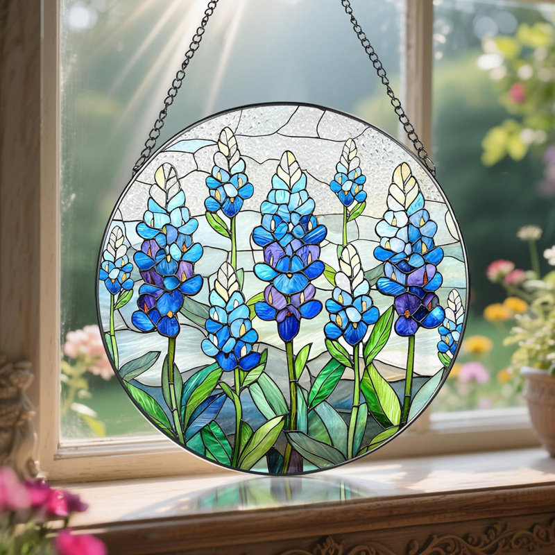 8" Bluebonnet Stained Glass Window Suncatcher