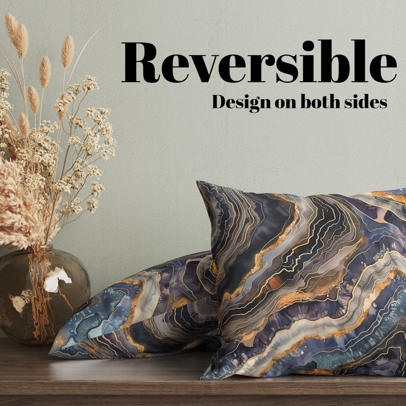 Housse de coussin réversible Agate, H 22 po x l 22 po, Gris/bleu/jaune