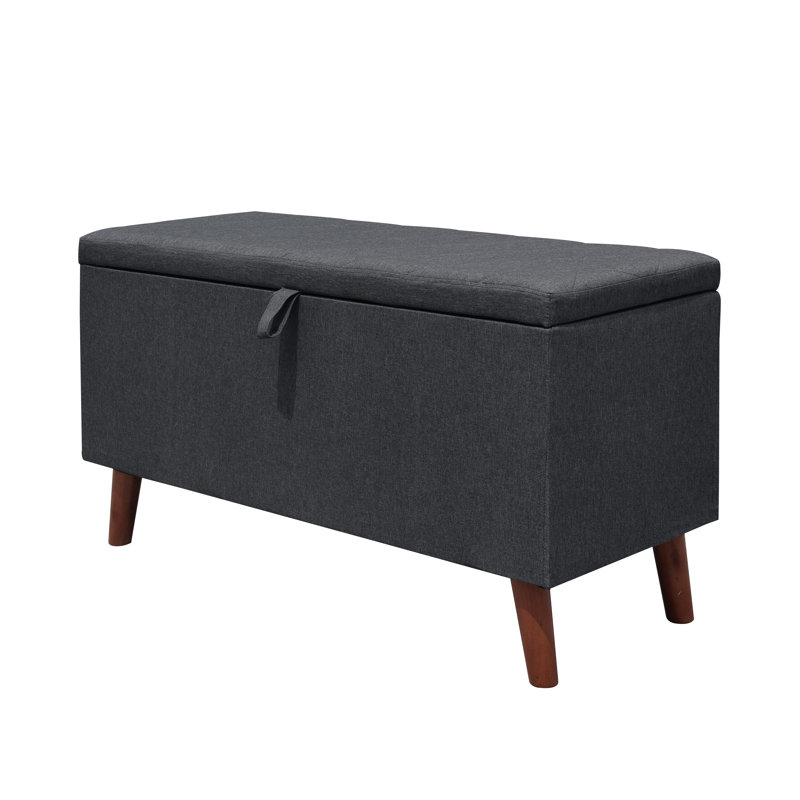 Graziano Linen Blend Upholstered Storage Bench, Grey
