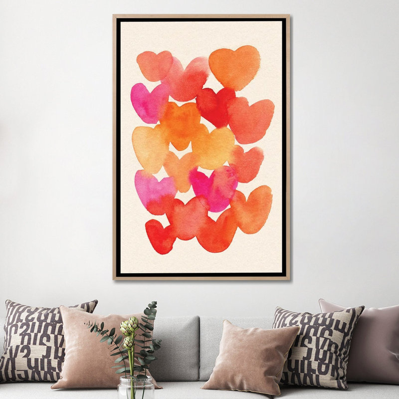 Hearts 1 Piece Wall Art on Canvas, 152.4 cm H x  101.6 cm W  x  4.445 cm D, Natural Wood