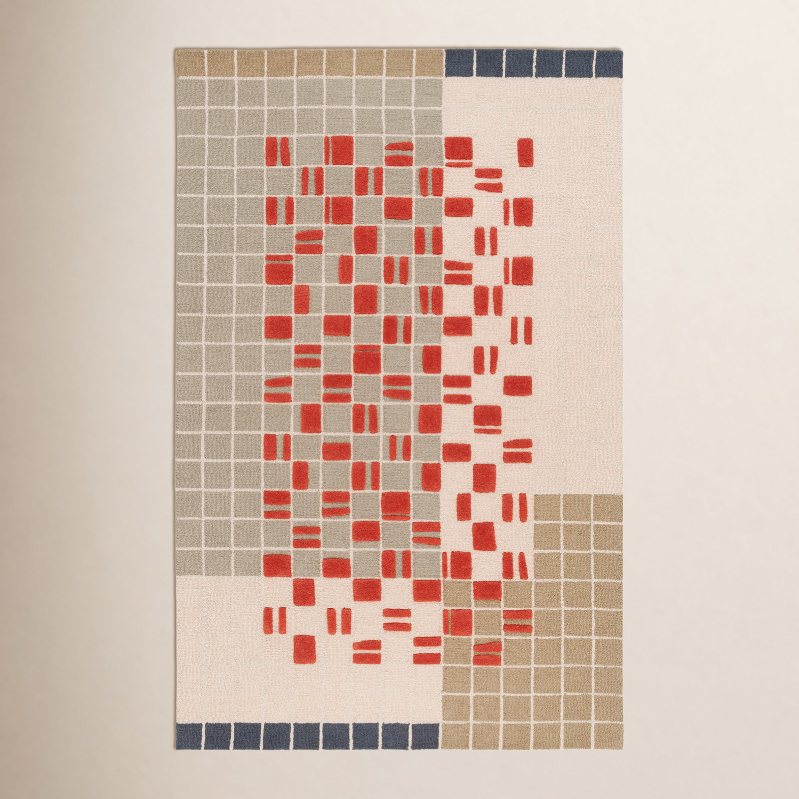 Elswick Gray Red Hand-Tufted Geometric Wool Rug, Rectangle 8' x 10'