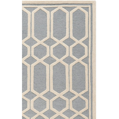 Argent/Ivoire Tapis décoratif en laine Touffeté à la main à motif géométrique Mauch