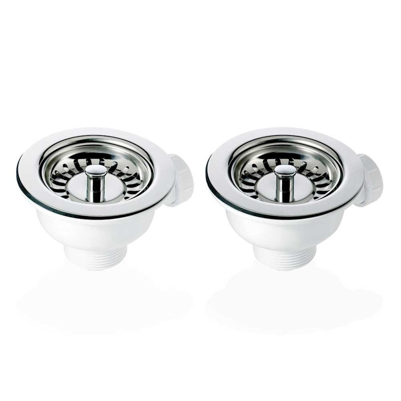 2X 90Mm Basket Strainer Waste For Astini, RAK, Rangemaster Ceramic Sink, Chrome
