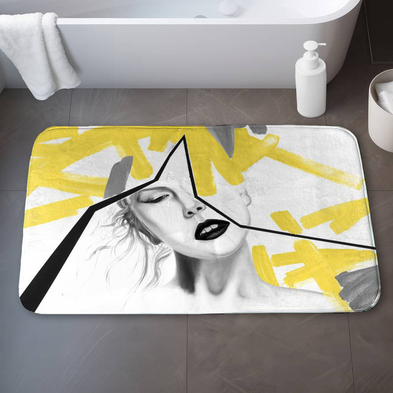 Woman with yellow line Bath Mat with Non-Slip Backing - Quick Dry Memory Foam Bathroom Rug - Absorbent - Modern Plush Spa-Style - Machine Washable