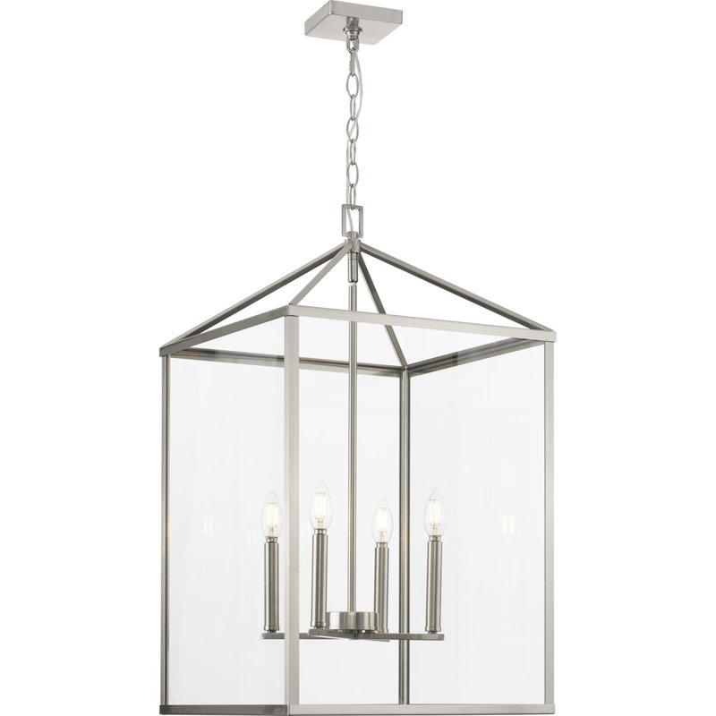 Hillcrest 4 - Light Dimmable Square / Rectangle Chandelier, Brushed Nickel, 29.75" H x 17" W x 17" D