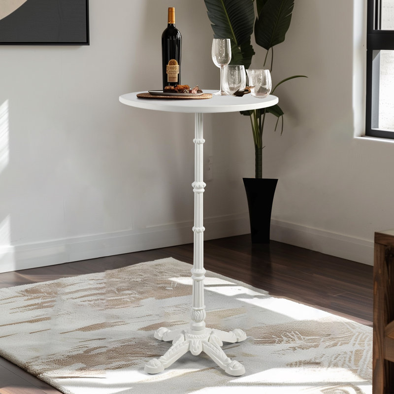 Table de salle à manger à piédestal en acier à hauteur de bar 23,62 po Feinstein, Blanc