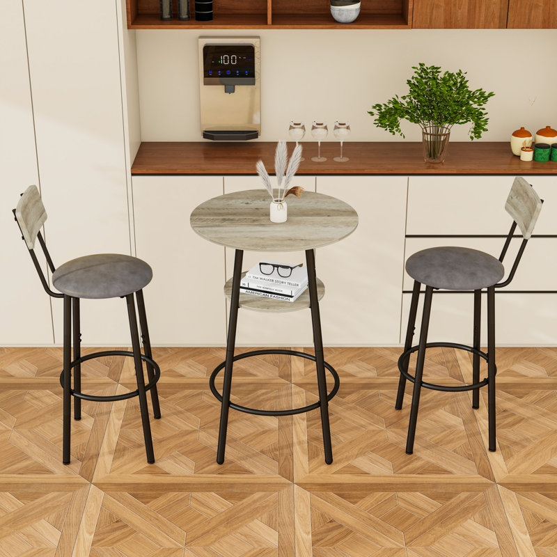 Ensemble de tabourets de bar ronds avec tablette, Gris / Noir, Gris