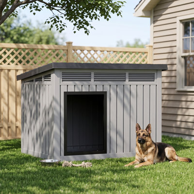 42.89"W All-Weather Waterproof And Removable Roof Dog House To Large Dogs(Gray)