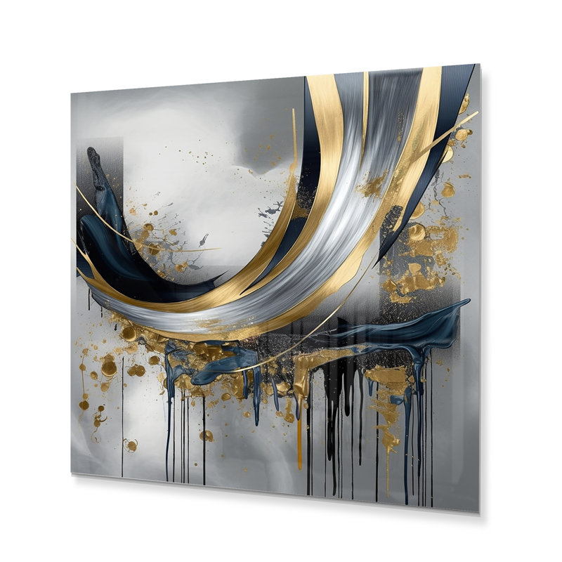 Abstrait gris doré II - impression murale abstraite en métal, impression murale moderne en métal, H 16 po x l 16 po x P 1 po