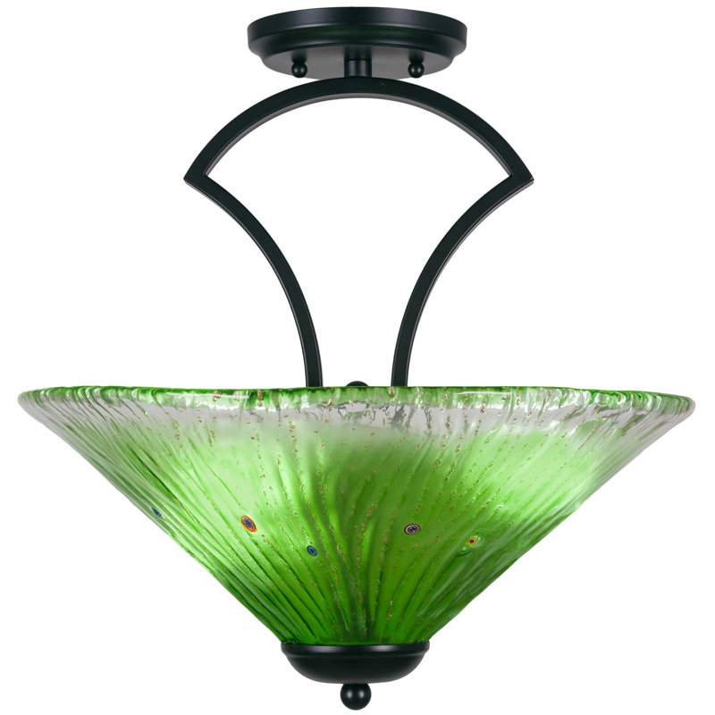 Zilo Semi-Flush 3-Bulbs Shown With 16" Crystal Glass, Teal, Matte Black
