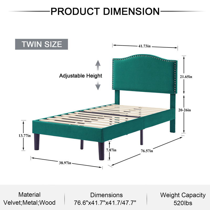 Ensemble de structure de lit simple avec tête de lit et lattes en bois Fahmidah, Vert foncé