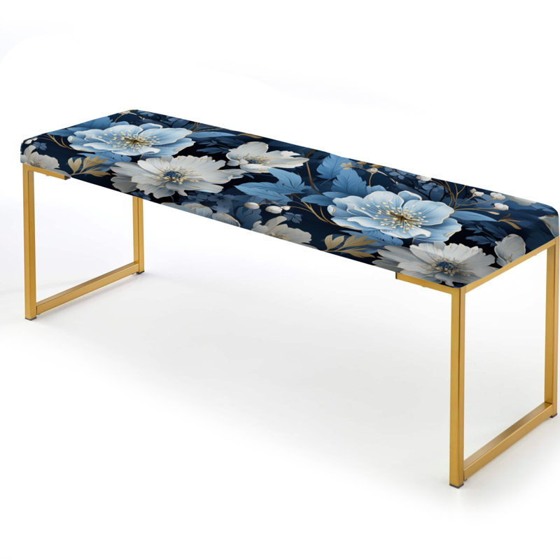 Toler - Banc rembourré floral doré, Mystical Blue Botanic Floral Ballet