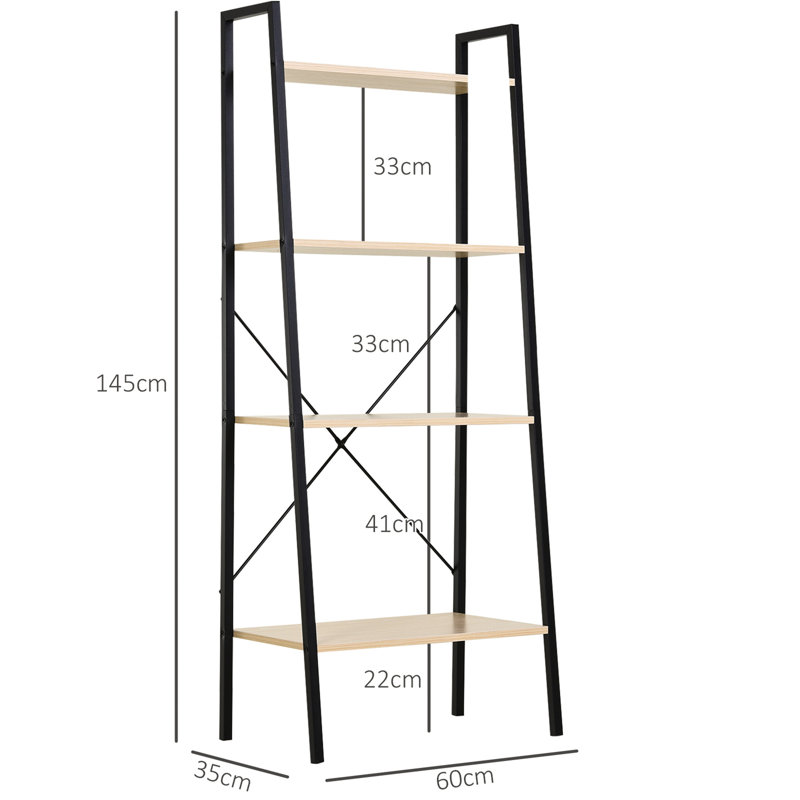 Devrek 145cm H x 60cm W Steel Ladder Bookcase, Black/Light Wood