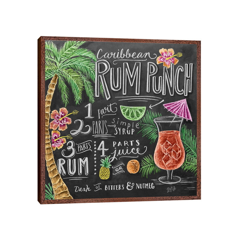 Rum Punch Recipe - Print on Canvas, Classic Brown Wood Floater Framed, 66.04cm H x 66.04cm W x 3.81cm D