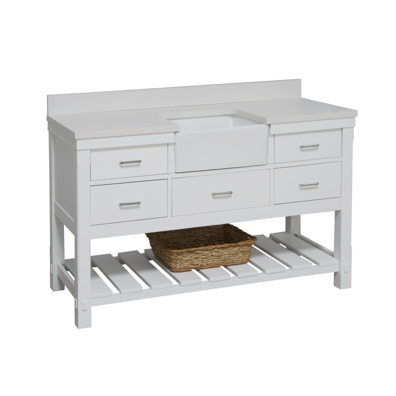Ensemble de meuble-lavabo simple 60 po Hitton, Blanc, Quartz
