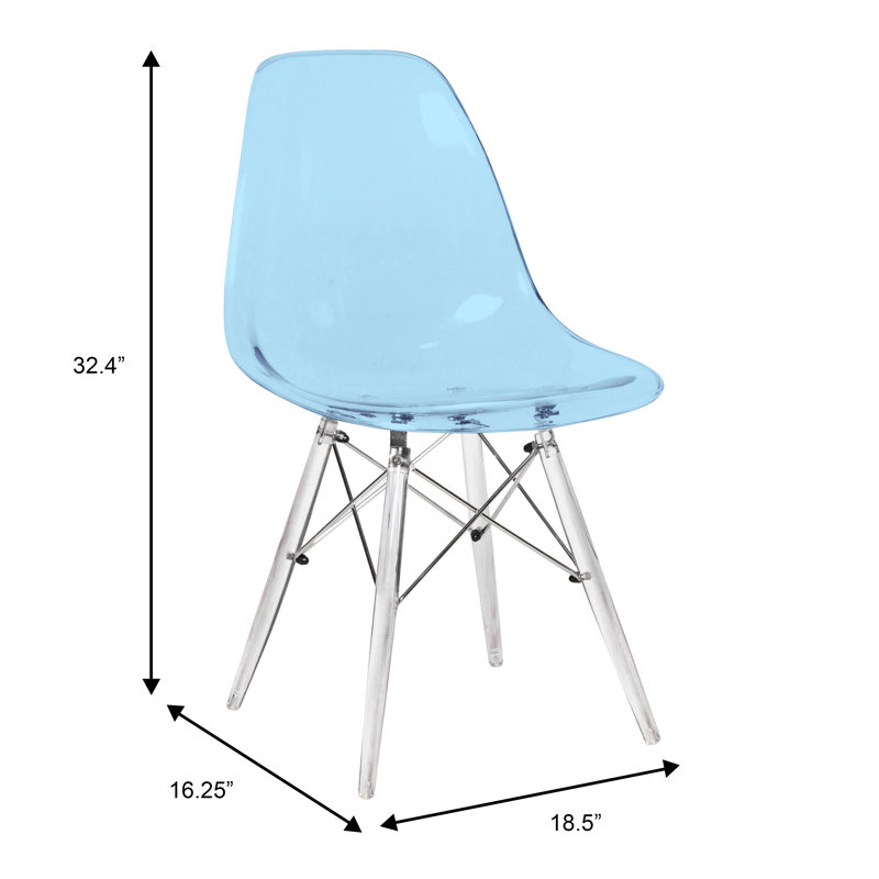 Karen Modern Dining Side Chair with Acrylic Base, Transparent Blue