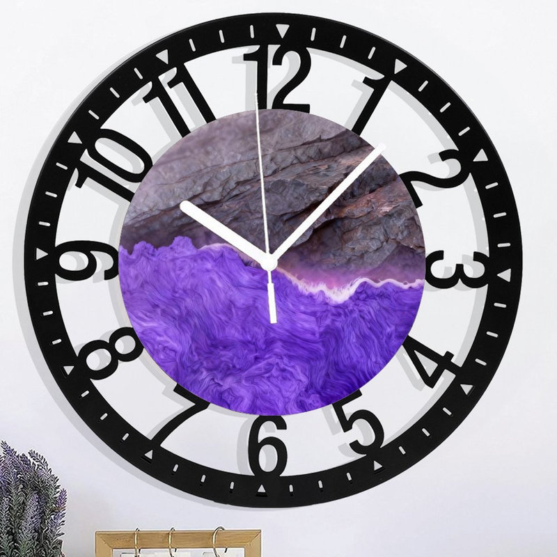 Horloge murale ronde en fer 10 po avec mouvement à quartz silencieux, chiffres arabes, impression UV, Purple Slate