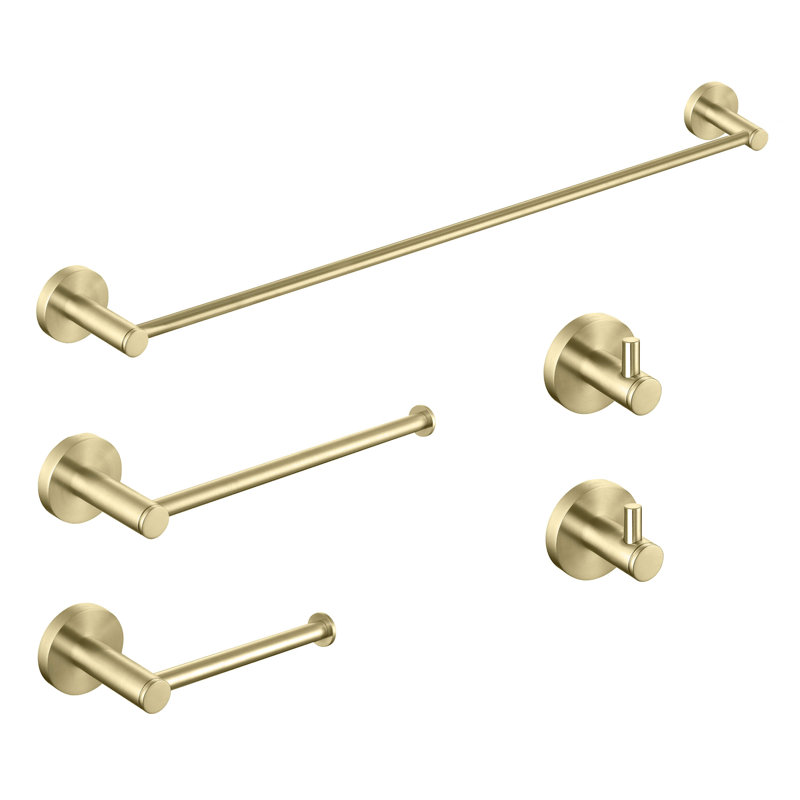 Circular 5 - Piece Bathroom Hardware Set, Brush Gold