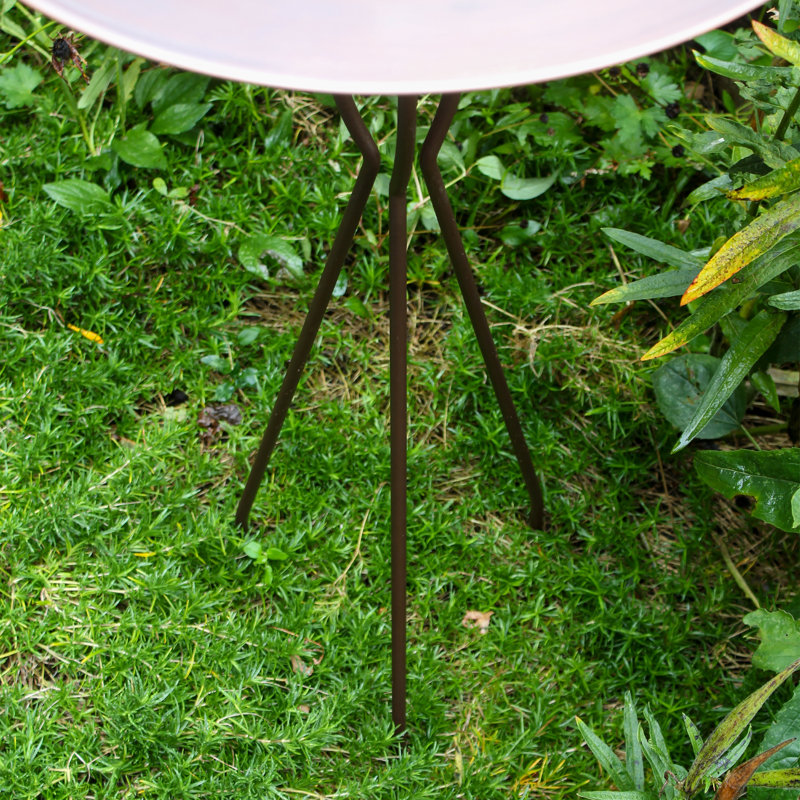 Antique Copper Birdbath with Bronze Wrought Iron Tripod Stake