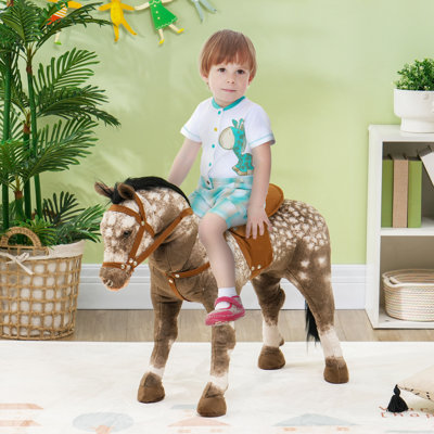 «Ride On Horse», chevauchant un cheval avec un hennissement, selle, étriers, chevauchant un animal pour les enfants, garçons, filles, 3-8 ans, brun