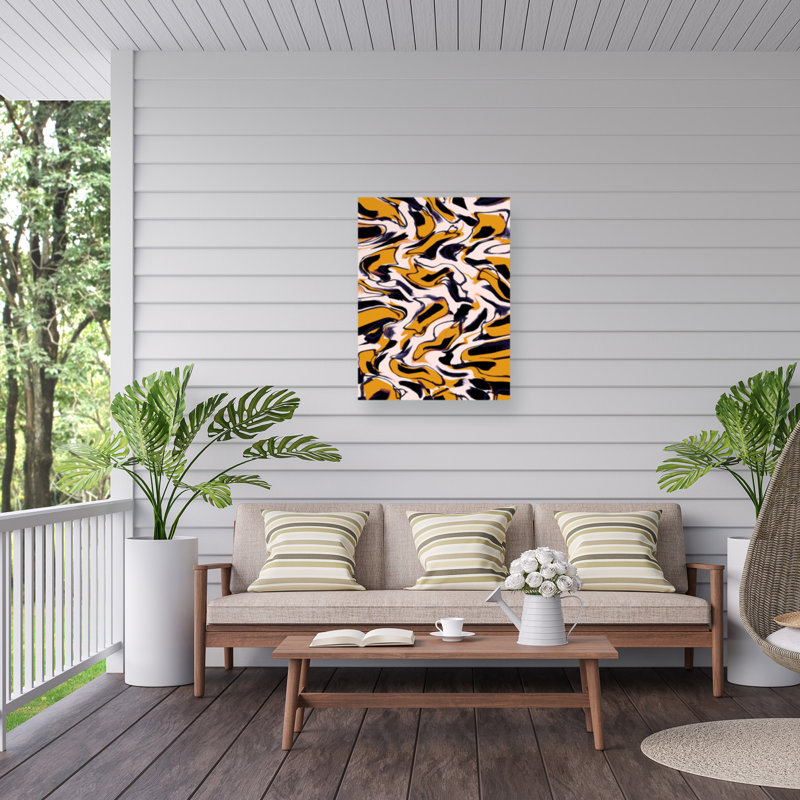 Motif liquide jaune sur toile par Treechild, H 19 po x l 14 po
