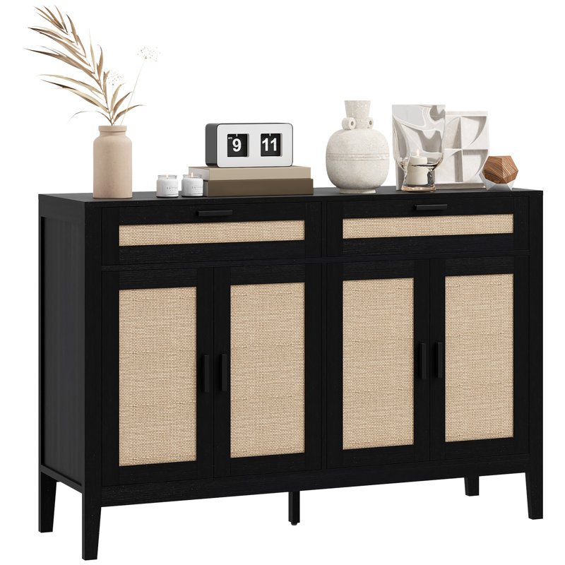53" Sideboard Buffet Cabinet with Storage Drawers and Doors, Black
