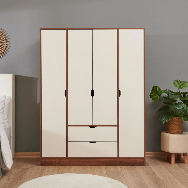 Elegant Wardrobe with 100% Melamine Coated Chipboard, Walnut & Moonstone Finish, 55.1 x 71.7 x 19.7 inches | Durable 0.8 mm PVC Edgebands | Stylish Storage Solution for Modern Bedrooms & Living Spaces