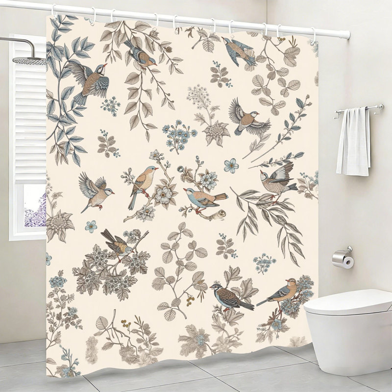 Rideau de douche et meuble de salle à manger Vintage Bird Floral Studio, neutre 72 po x 72 po