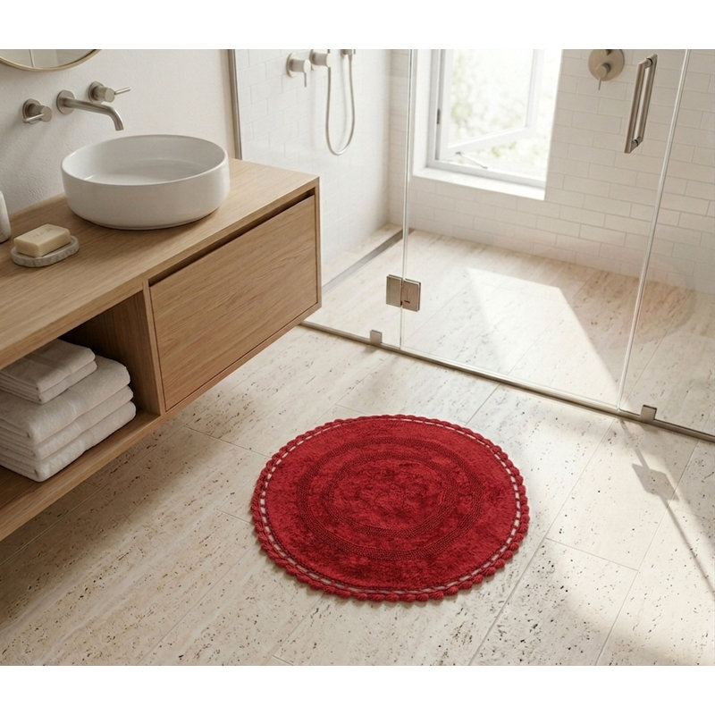 Akiera Luna Crescent Bath Rug Non skid, Red