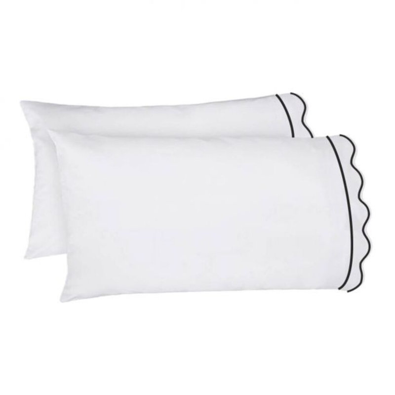 400TC Cotton Scallop Embroidery & Border Cotton 4 Piece Sheet Set Fitted Sheet Fits Upto 16" Deep Pocket, Black Border