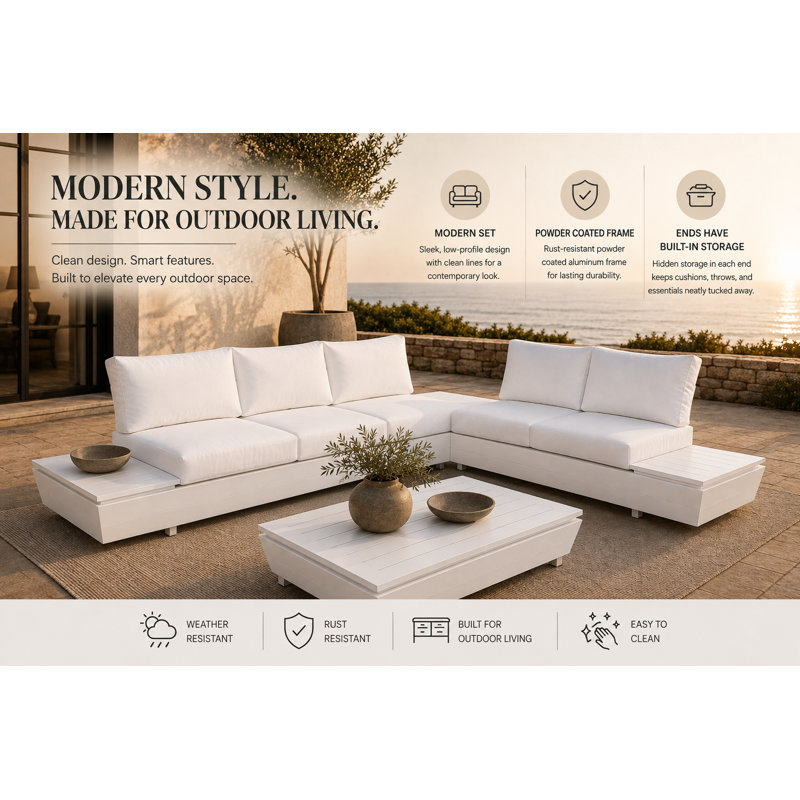 Yacht 3 Piece Outdoor Sectional Grey, White