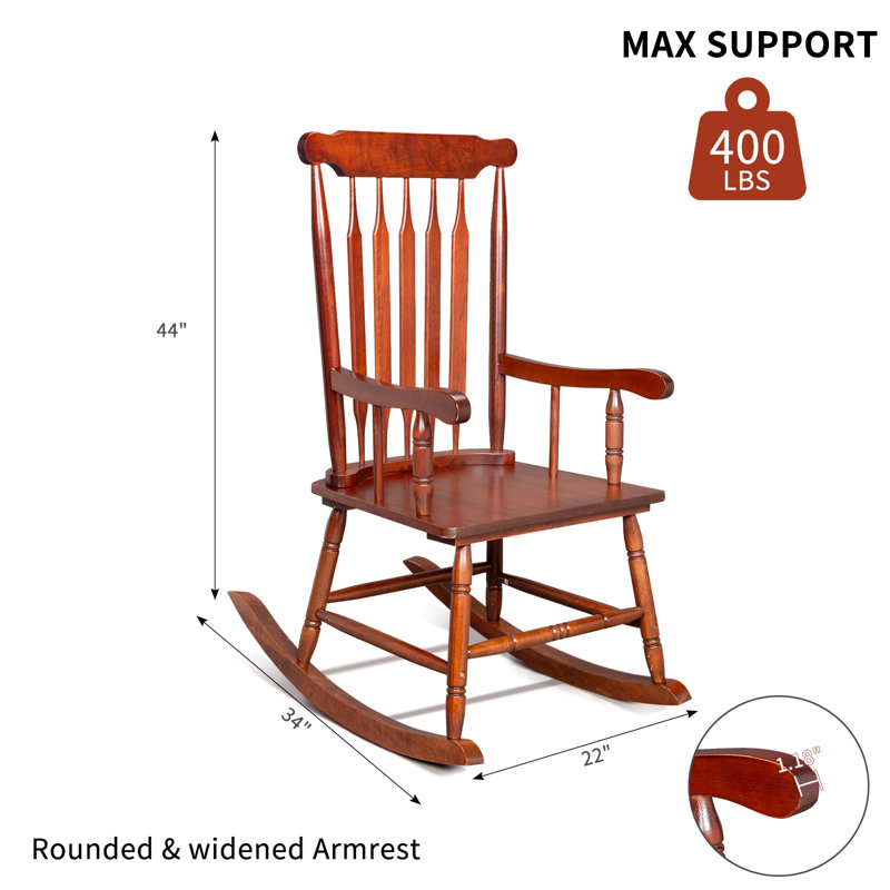 Brown Solid Wood Patio Rocking Chair with Arms