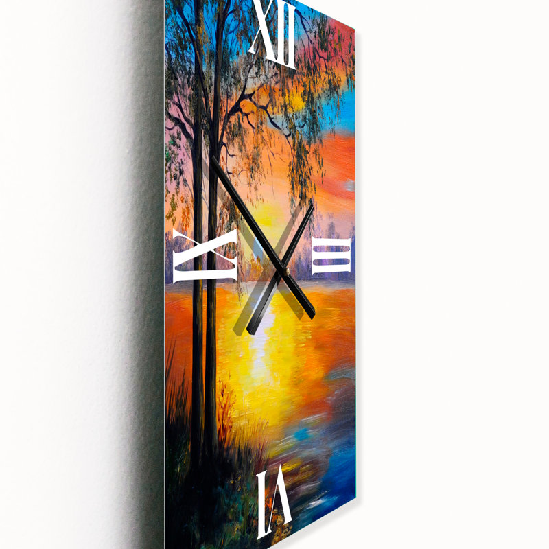 Horloge murale soirée arbre près du lac, Grand