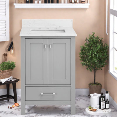 Meuble-lavabo moderne en bois durable avec lavabo, armoire de rangement moderne, gris