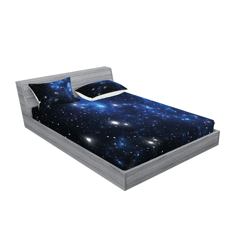 Drap-housse et coussin décoratif Ambesonne Constellation, bleu noir blanc, Ensemble de draps pour très grand lit californien