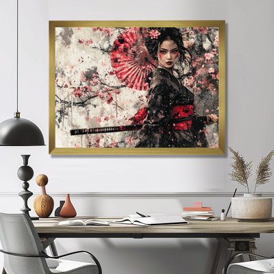 Japan Samurai Woman Blossom Warrior - Japan Wall Art Decor