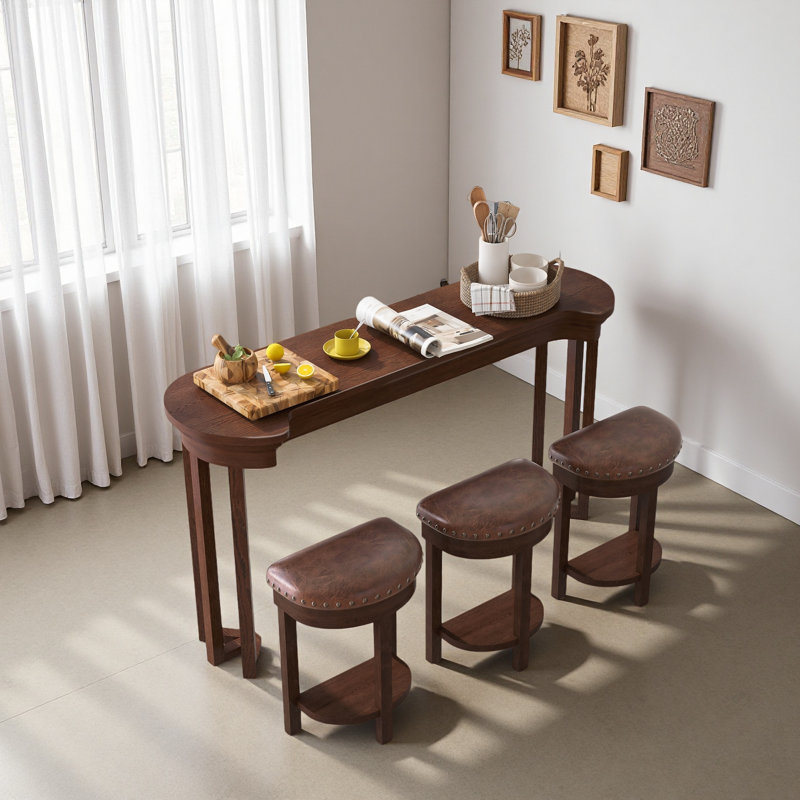 Ensemble de table de bar 4 pièces avec 3 tabourets de bar rembourrés en polyuréthane, table de petit-déjeuner avec 3 tabourets rembourrés