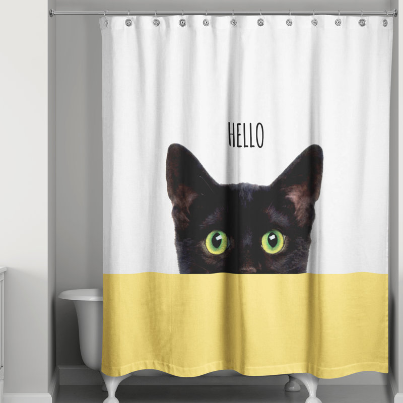 Cats Collection Shower Curtain, White/Yellow