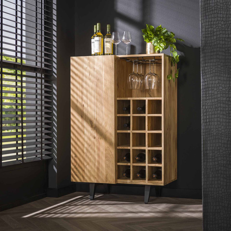 Wallsend Solid Wood Floor Wine Bottle & Glass Rack Brown