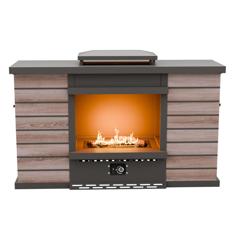50000 BTU Outdoor Propane Fireplace, Rectangular Steel Fire Pit with PVC Cover and Ceramic Logs