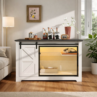 Enceinte de litière 46 po - Grande ferme avec porte de grange coulissante, porte en acrylique et lumière DEL 46 po