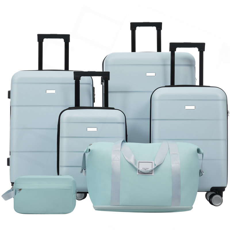 Ensembles de valises rigides 6 pièces avec 2 sacs, valise de transport avec poignée et roues pivotantes doubles verrouillables par mot de passe, bagages légers de 16 po + 20 po + 24 po + 28 po