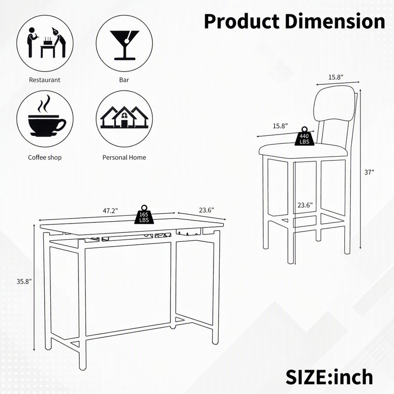 Table de salle à manger moderne et chaises pour 2 personnes, ensemble de table de salle à manger avec finitions en marbre et 2 chaises rembourrées