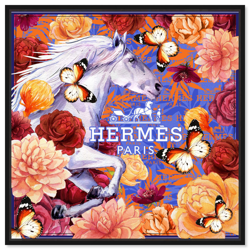 Equestrian Within Flowers Canvas Maximalist Fashion Art by Dakota Fields, Cadre noir, 25" H x 25" W
