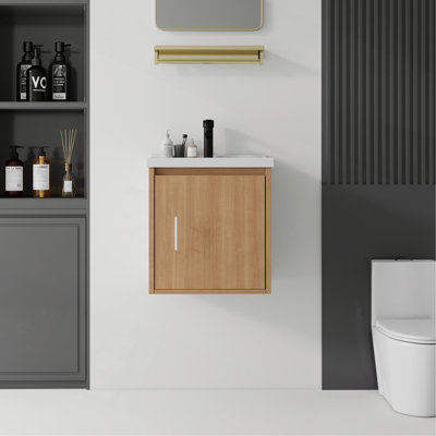 Ensemble de vanité suspendue de 50 cm (20 po), armoire murale en contreplaqué massif avec lavabo en céramique et portes à fermeture en douceur pour petites salles de bain