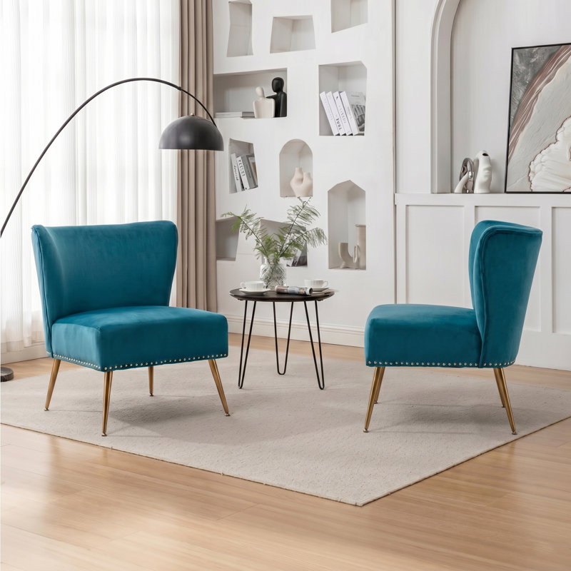 Chaise rembourrée en velours, Teal