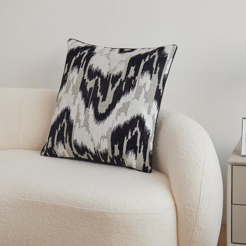 Housse de coussin réversible en velours abstrait, Noir / blanc, abstrait
