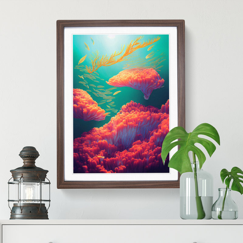 Beautiful Coral - Single Picture Frame Print, 46cm H x 34cm W x 2cm D, Brown Framed
