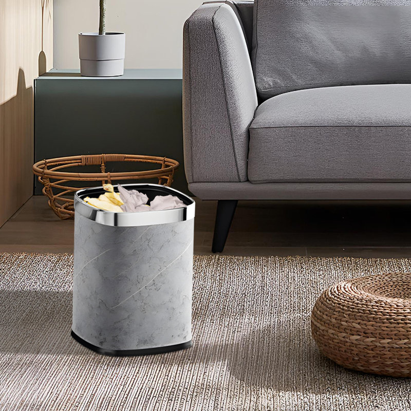 Metal+leather Open Waste Basket - 2.63 Gallons, Silver/Gray