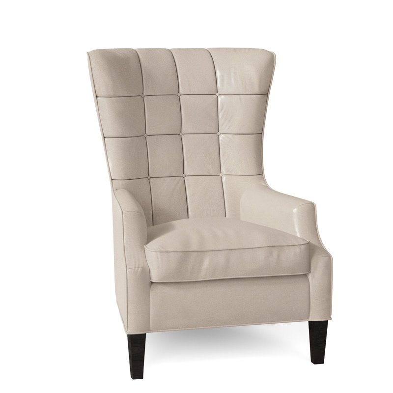 Gallin Tufted Wingback Chair, Plantation, Aline Light Gray Stonewash Genuine Leather